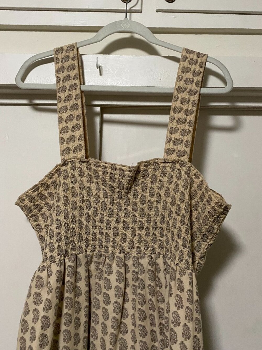 Wide strap, tan & brown, sundress w/scalloped top, size XL- 1X - Picture 2 of 8